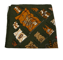 Hermes Pañuelo de bolsillo,Pavois,Seda,Verde/Marron,Box,4*